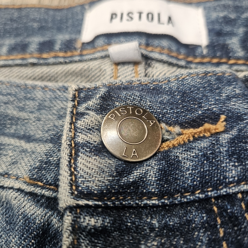 Pistola Jeans Womens 26 Light Wash Straight Leg High Rise Button anthropologie - Picture 3 of 11
